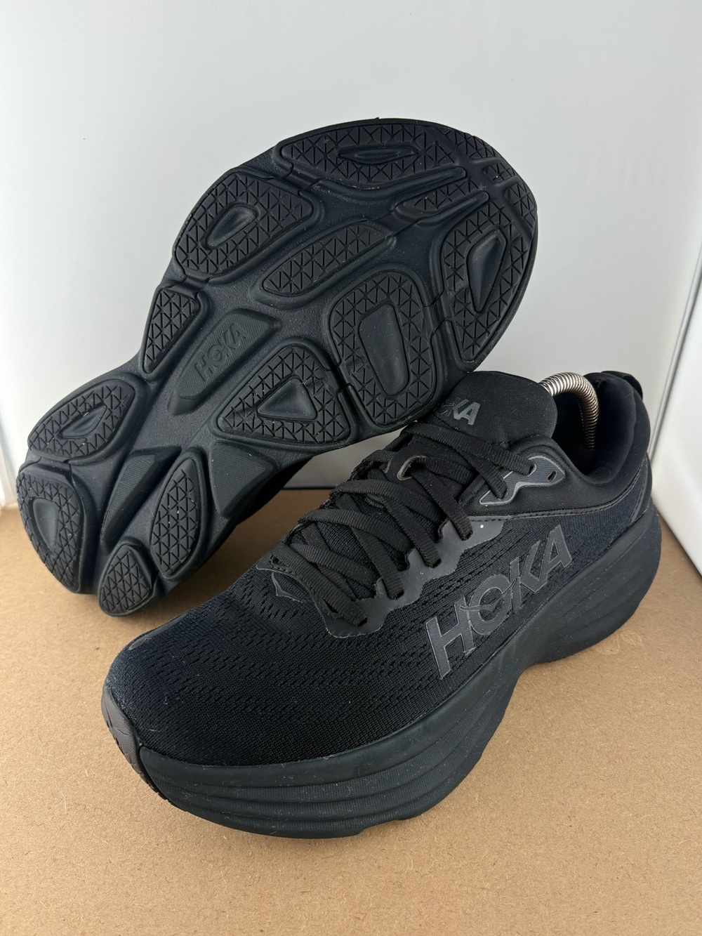 Hoka One One Bondi 8 Womens Sz 10 B Triple Black Running Gym Shoes 1127952 BBLC